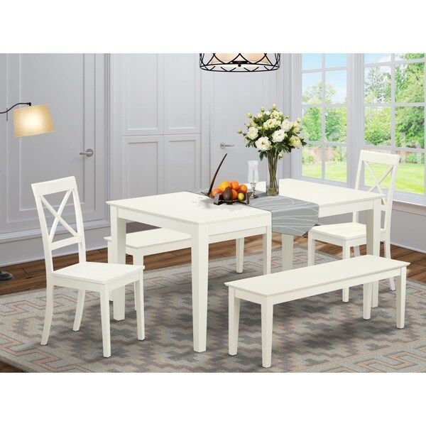 East West Furniture 5 Piece Capri Dining Table Set - Linen White - CABO5C-LWH-W