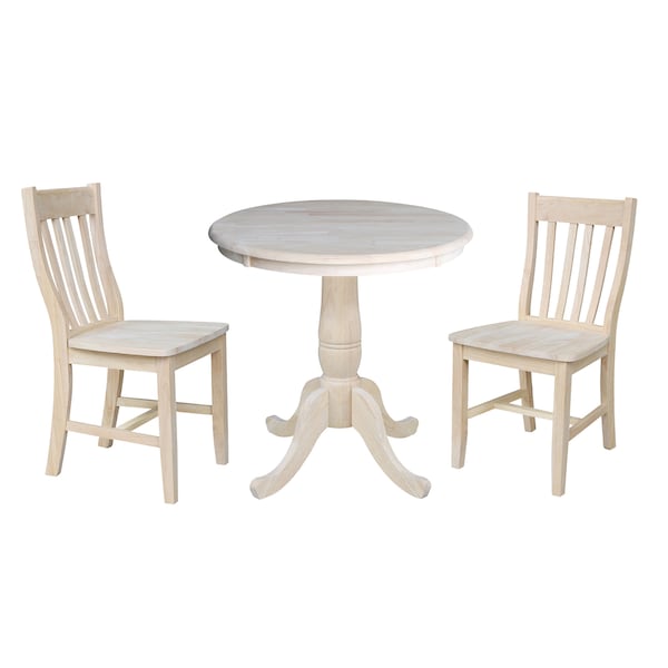 International Concepts Round 30 in Round Top Pedestal Table, with 2 C08-61 Chairs, Unfinished, 30 in W, 30 in L, 29.1 in H - K-30RT-C61P