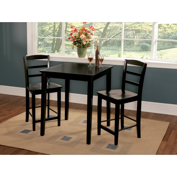 International Concepts Square 30X30 Gathering Height Table with 2 Madrid Stools, Black, 30 in W, 30 in L, 36 in H, Wood - K46-3030-S402-2