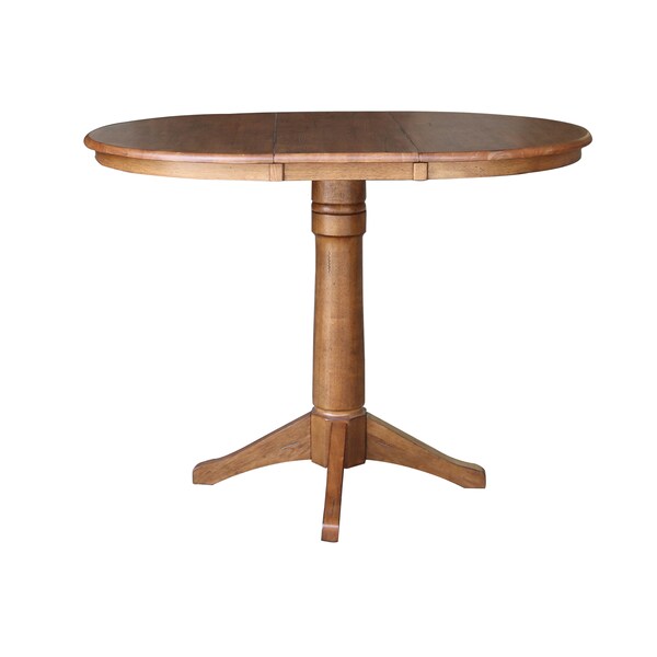 International Concepts Round 36 in Rd Extension Dining Table, 4 San Remo Stools, Distressed Oak, 36 in W, 48 in L, Wood - K42-36RXT-27B-S102-4