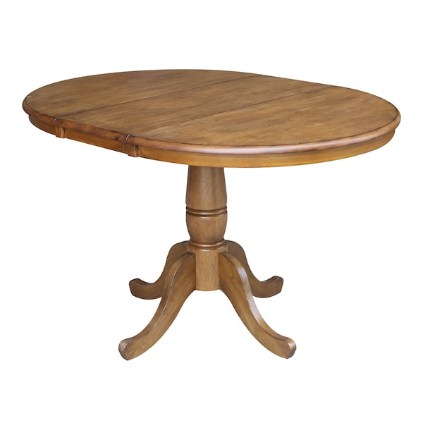 International Concepts Round 36 in Rd Top Pedestal Table, 12 in Leaf, 28.9 inH, Dining Height, Pecan, 36 in W, 48 in L - K59-36RXT