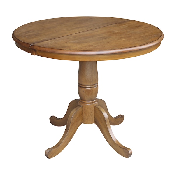 International Concepts Round 36 in Rd Top Pedestal Table, 12 in Leaf, 28.9 inH, Dining Height, Pecan, 36 in W, 48 in L - K59-36RXT