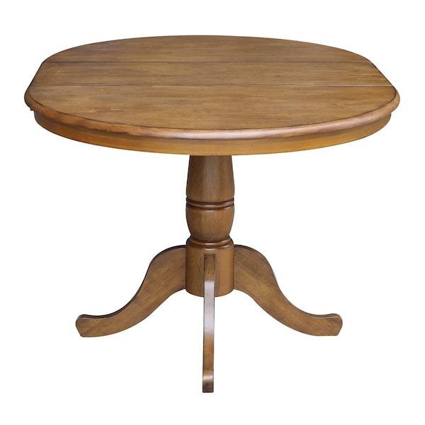 International Concepts Round 36 in Rd Top Pedestal Table, 12 in Leaf, 28.9 inH, Dining Height, Pecan, 36 in W, 48 in L - K59-36RXT