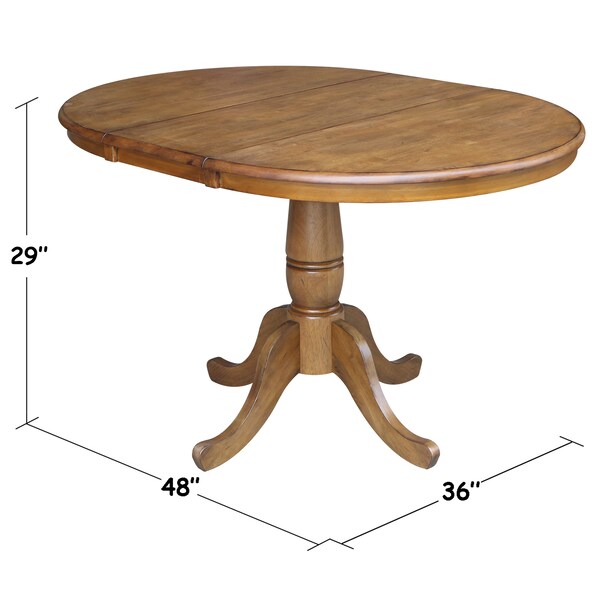 International Concepts Round 36 in Rd Top Pedestal Table, 12 in Leaf, 28.9 inH, Dining Height, Pecan, 36 in W, 48 in L - K59-36RXT