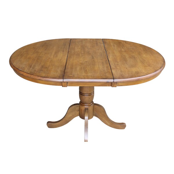 International Concepts Round 36 in Rd Top Pedestal Table, 12 in Leaf, 28.9 inH, Dining Height, Pecan, 36 in W, 48 in L - K59-36RXT