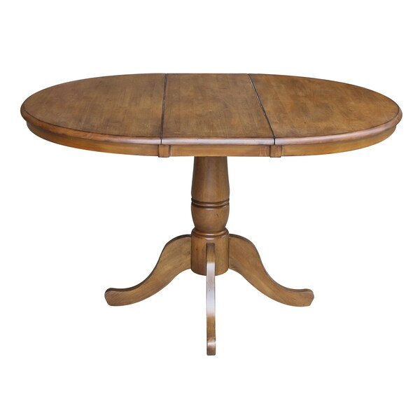 International Concepts Round 36 in Rd Top Pedestal Table, 12 in Leaf, 28.9 inH, Dining Height, Pecan, 36 in W, 48 in L - K59-36RXT