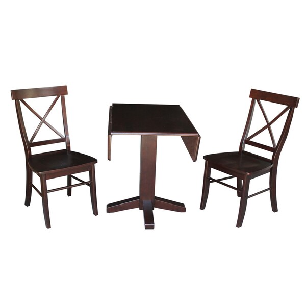 International Concepts Square 36 in Square Dual Drop Leaf Table with 2 X-Back Chairs, Rich Mocha, 36 in W, 36 in L, Wood - K15-36-C613-2