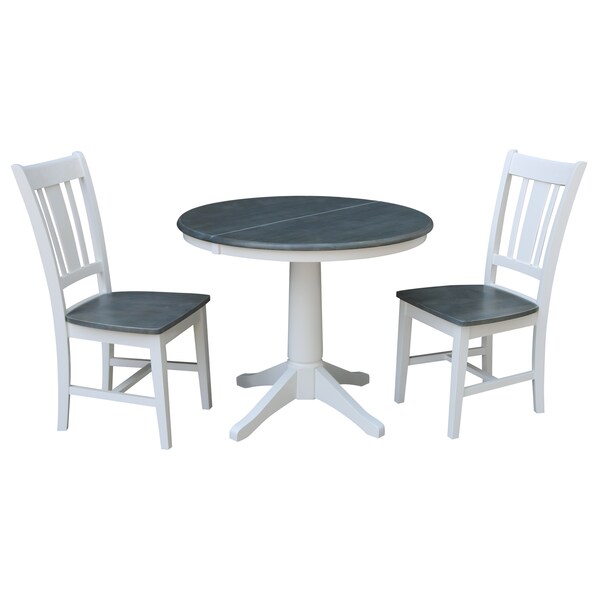 International Concepts Round 36 in Rd Extension Dining Table, 2 San Remo Chairs, White/Heather Gray, 36 in W, 48 in L, Wood - K05-36RXT-27B-C10-2