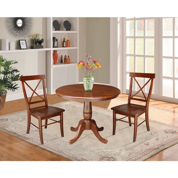 International Concepts Round 36 in Round Top Pedestal Table with 2 Chairs, Espresso, 36 in W, 36 in L, 29.1 in H, Wood - K581-36RT-C613-2
