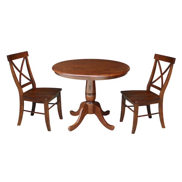 International Concepts Round 36 in Round Top Pedestal Table with 2 Chairs, Espresso, 36 in W, 36 in L, 29.1 in H, Wood - K581-36RT-C613-2