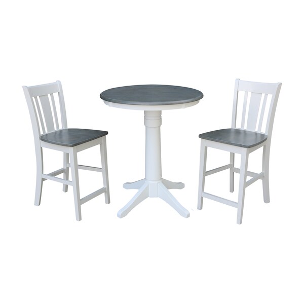 International Concepts Round 30 in Rd Ped Gathering Ht Table, 2 San Remo Stools, White/Heather Gray, 30 in W, 30 in L, Wood - K05-30RT-27B-S102-2