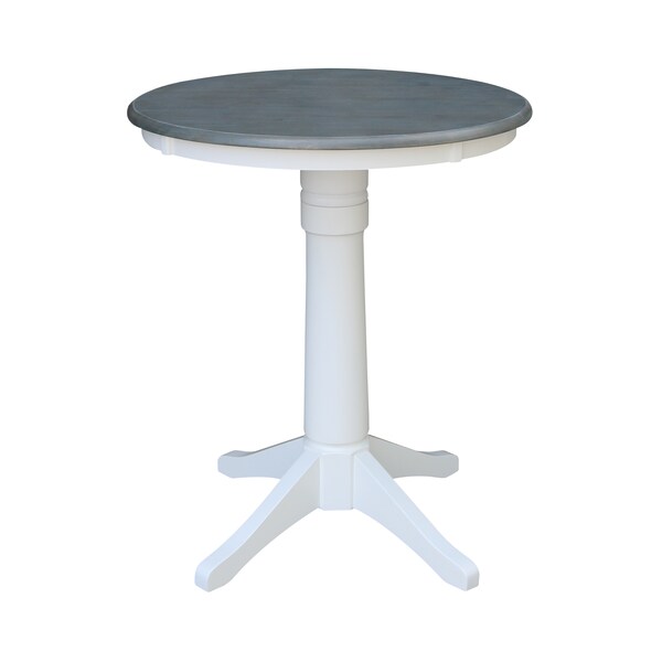 International Concepts Round 30 in Rd Ped Gathering Ht Table, 2 San Remo Stools, White/Heather Gray, 30 in W, 30 in L, Wood - K05-30RT-27B-S102-2