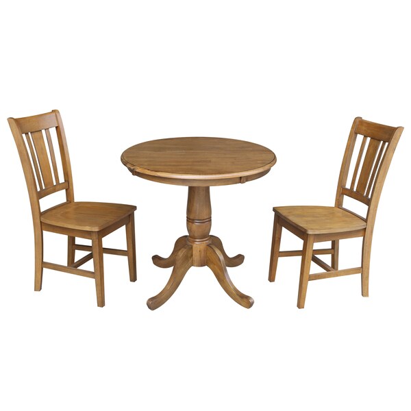 International Concepts Round 30 in Round Pedestal Dining Table with 2 Chairs, Pecan, 30 in W, 30 in L, 29.1 in H, Wood - K59-30RT-C10-2