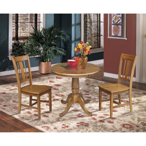 International Concepts Round 30 in Round Pedestal Dining Table with 2 Chairs, Pecan, 30 in W, 30 in L, 29.1 in H, Wood - K59-30RT-C10-2