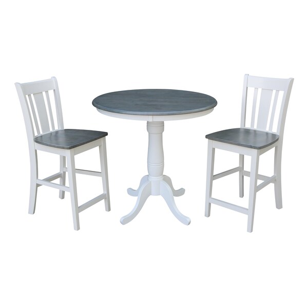 International Concepts Round 36 in Rd Ped Gathering Ht Table, 2 San Remo Stools, White/Heather Gray, 36 in W, 36 in L, Wood - K05-36RT-6B-S102-2