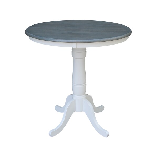International Concepts Round 36 in Rd Ped Gathering Ht Table, 2 San Remo Stools, White/Heather Gray, 36 in W, 36 in L, Wood - K05-36RT-6B-S102-2
