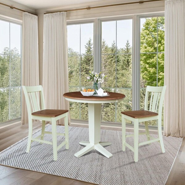 Whitewood Industries Rectangular Extension Dining Table W/ 2 Counter Height Stools, 36 in W, 36.1 in L, 48 in H, 3 - K79-36RXT-23-S102-2