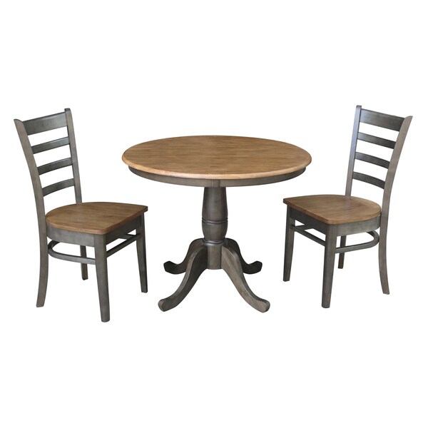 International Concepts Round 36 in Rd Top Pedestal Table, 2 Emily Chairs, Hickory/Washed Coal, 36 in W, 36 in L, 29.1 in H - K45-36RT-C617P