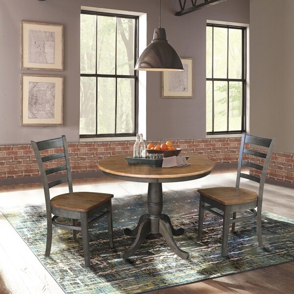 International Concepts Round 36 in Rd Top Pedestal Table, 2 Emily Chairs, Hickory/Washed Coal, 36 in W, 36 in L, 29.1 in H - K45-36RT-C617P