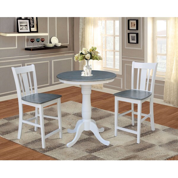 International Concepts Round 30 in Rd Ped Gathering Ht Table, 2 San Remo Stools, White/Heather Gray, 30 in W, 30 in L, Wood - K05-30RT-6B-S102-2
