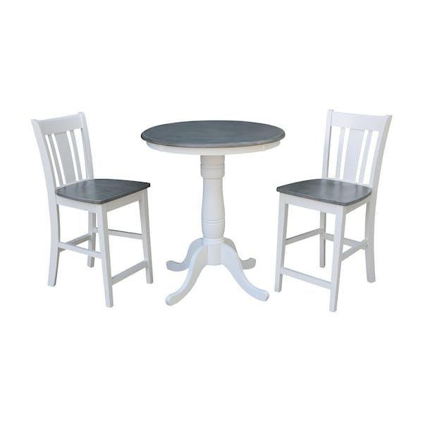 International Concepts Round 30 in Rd Ped Gathering Ht Table, 2 San Remo Stools, White/Heather Gray, 30 in W, 30 in L, Wood - K05-30RT-6B-S102-2