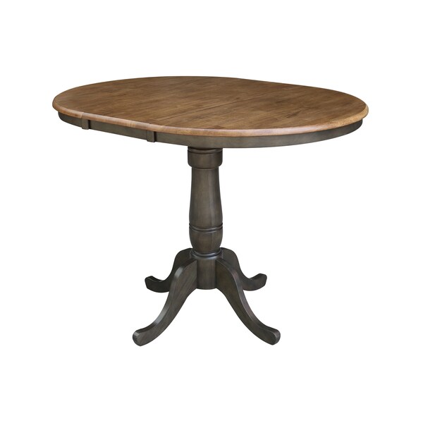 International Concepts Round 36 in Rd top ped table, 12 in leaf, 35.3 inh, counter Ht, Hickory/Washed Coal, 36 in W, 48 in L - K45-36RXT-6B
