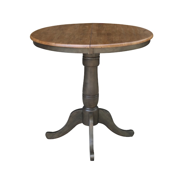 International Concepts Round 36 in Rd top ped table, 12 in leaf, 35.3 inh, counter Ht, Hickory/Washed Coal, 36 in W, 48 in L - K45-36RXT-6B