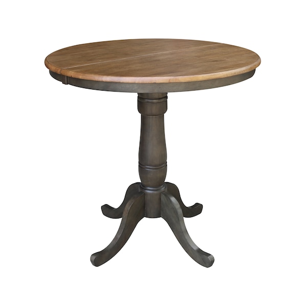 International Concepts Round 36 in Rd top ped table, 12 in leaf, 35.3 inh, counter Ht, Hickory/Washed Coal, 36 in W, 48 in L - K45-36RXT-6B