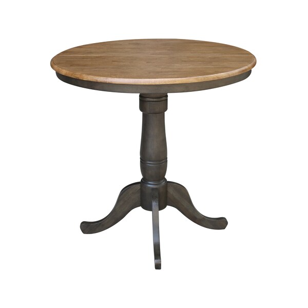 International Concepts Round 36 in Rd top ped table, 12 in leaf, 35.3 inh, counter Ht, Hickory/Washed Coal, 36 in W, 48 in L - K45-36RXT-6B