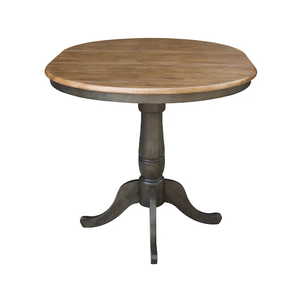 International Concepts Round 36 in Rd top ped table, 12 in leaf, 35.3 inh, counter Ht, Hickory/Washed Coal, 36 in W, 48 in L - K45-36RXT-6B