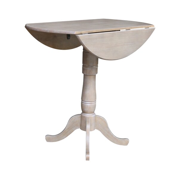 International Concepts Round 42 in Round Dual Drop Leaf Pedestal Table, 41.5 inH, Washed Gray Taupe, 42 in W, 42 in L - K09-42DPT-6B-2