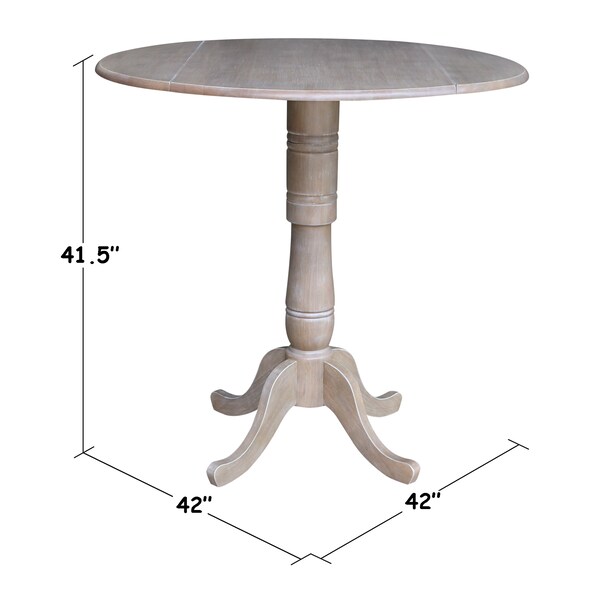 International Concepts Round 42 in Round Dual Drop Leaf Pedestal Table, 41.5 inH, Washed Gray Taupe, 42 in W, 42 in L - K09-42DPT-6B-2