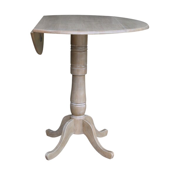 International Concepts Round 42 in Round Dual Drop Leaf Pedestal Table, 41.5 inH, Washed Gray Taupe, 42 in W, 42 in L - K09-42DPT-6B-2