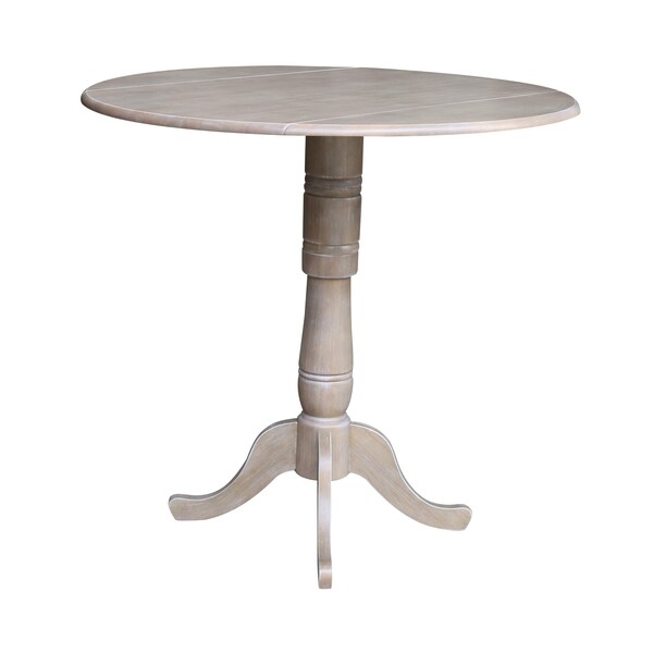 International Concepts Round 42 in Round Dual Drop Leaf Pedestal Table, 41.5 inH, Washed Gray Taupe, 42 in W, 42 in L - K09-42DPT-6B-2