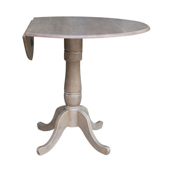 International Concepts Round 42 in Round Dual Drop Leaf Pedestal Table, 41.5 inH, Washed Gray Taupe, 42 in W, 42 in L - K09-42DPT-6B-2