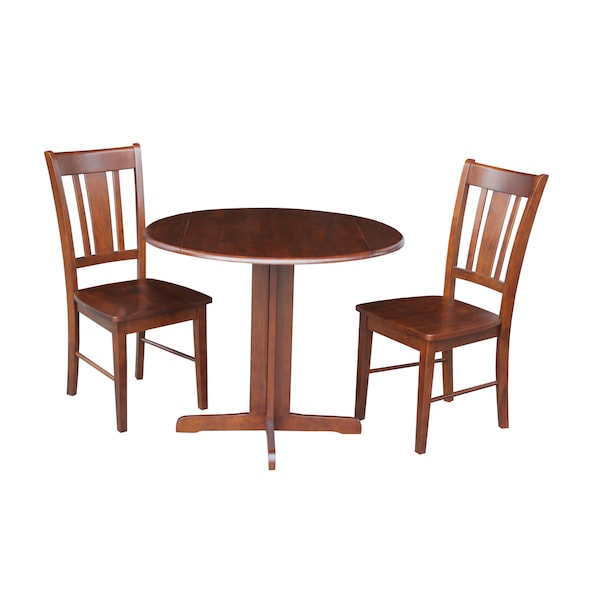 International Concepts Round 36 in Dual Drop Leaf Table with 2 San Remo Chairs, Espresso, 36 in W, 36 in L, 30 in H, Wood - K581-36RP-C-10P