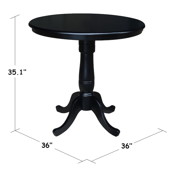 International Concepts Round 36 in Round Top Pedestal Table, 34.9 inH, Black, 36 in W, 36 in L, 35.1 in H, Wood, Black - K46-36RT-6B