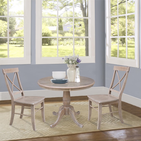 International Concepts Round 36 in Rd Top Pedestal Table, 2 Chairs, Weathered Grey, 36 in W, 36 in L, 29.1 in H, Wood - K09-36RT-C613P