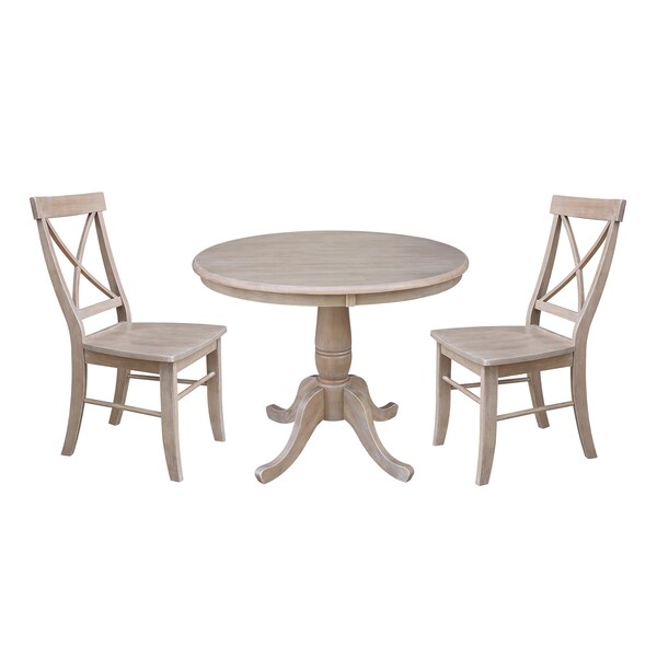 International Concepts Round 36 in Rd Top Pedestal Table, 2 Chairs, Weathered Grey, 36 in W, 36 in L, 29.1 in H, Wood - K09-36RT-C613P