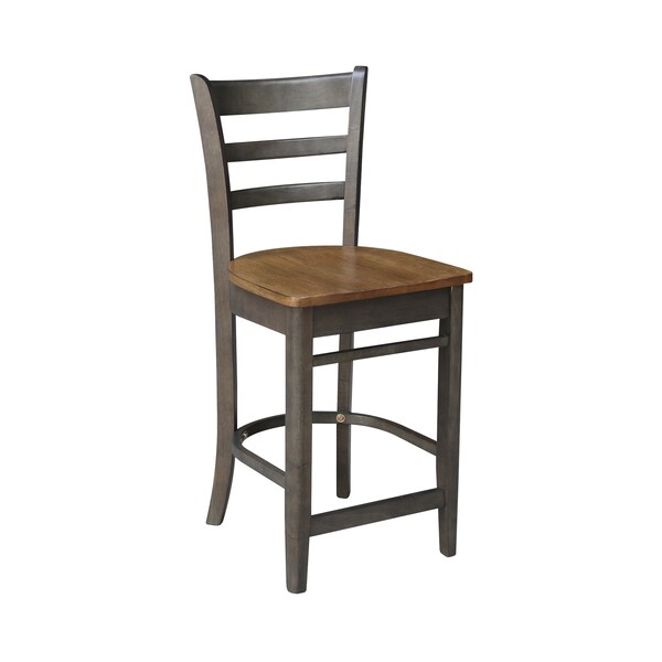International Concepts Round 36 in Rd Extension Dining table, 4 counterHt stools, Hickory/Washed Coal, 36 in W, 48 in L - K45-36RXT-27-S6172-4