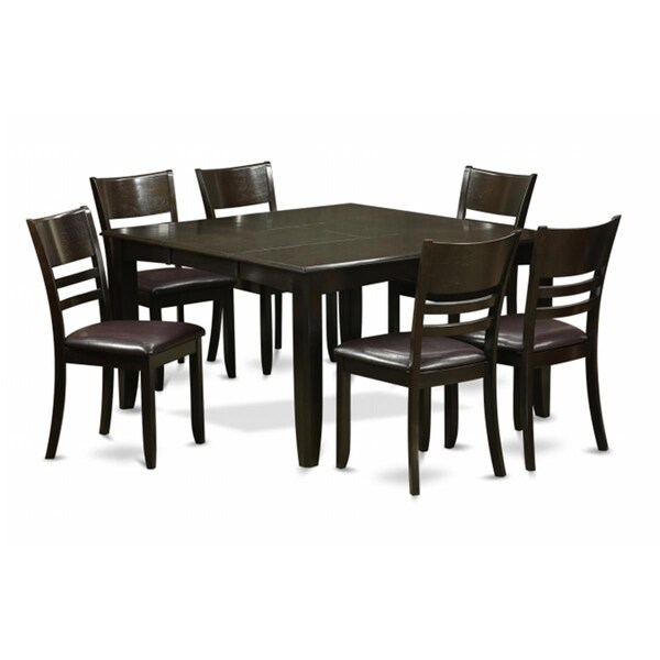 East West Furniture 7 Piece Dining Set-Dinette Table With Leaf and 6 Kitchen Chairs - PFLY7-CAP-LC