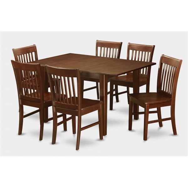East West Furniture 7PC Set with Rectangular 36 x 54 Table with 12 in butterfly leaf and 6 Wood seat chairs - MLNO7-MAH-W