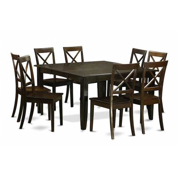 East West Furniture 9 Piece Dining Table Set Kitchen Table With Leaf and 8 Dinette Chairs - PFBO9-CAP-W