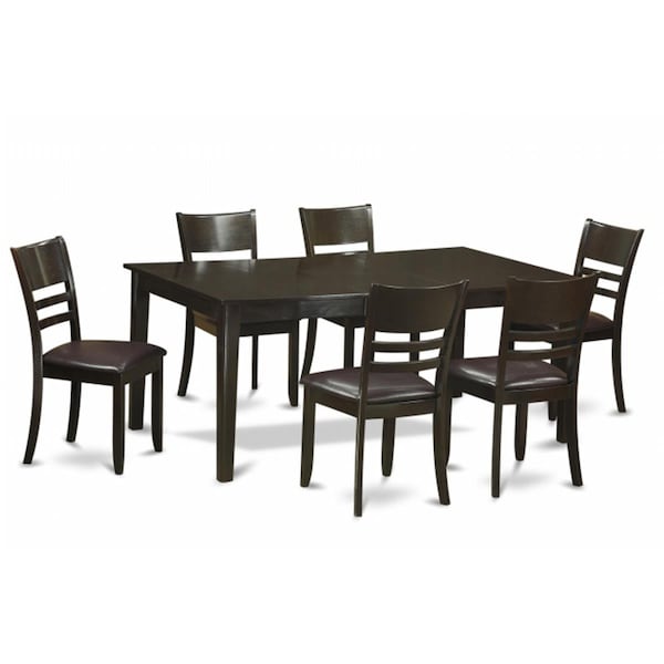 East West Furniture 7 Piece Formal Dining Room Set-Kitchen Table Having Leaf and 6 Dining Room Chairs - HELY7-CAP-LC