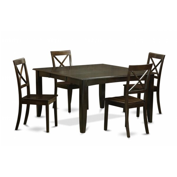 East West Furniture 5 Piece Dining Table Set-Dining Table With Leaf and 4 Kitchen Chairs - PFBO5-CAP-W