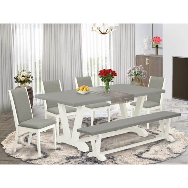 East West Furniture 6 Piece V-Style Awesome Modern Dining Table Set - Linen White - V097LA206-6