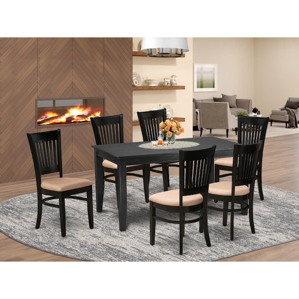 East West Furniture 7 Piece Dudley Dining Room Table Set - Black - DUVA7-BLK-C