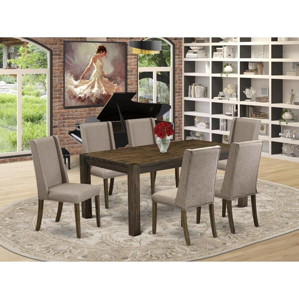 East West Furniture 7 Piece Lismore Dining Table Set - Distressed Jacobean - LMFL7-77-16