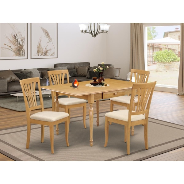 East West Furniture 5 Piece Monza Wood Dining Table Set - Oak - MZAV5-OAK-C