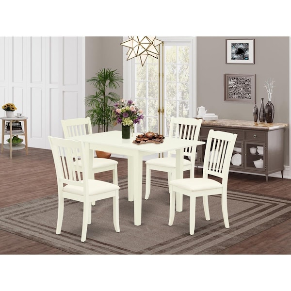East West Furniture Norden Dining Room Table Set - Linen White, Set of 5 - NDDA5-LWH-C